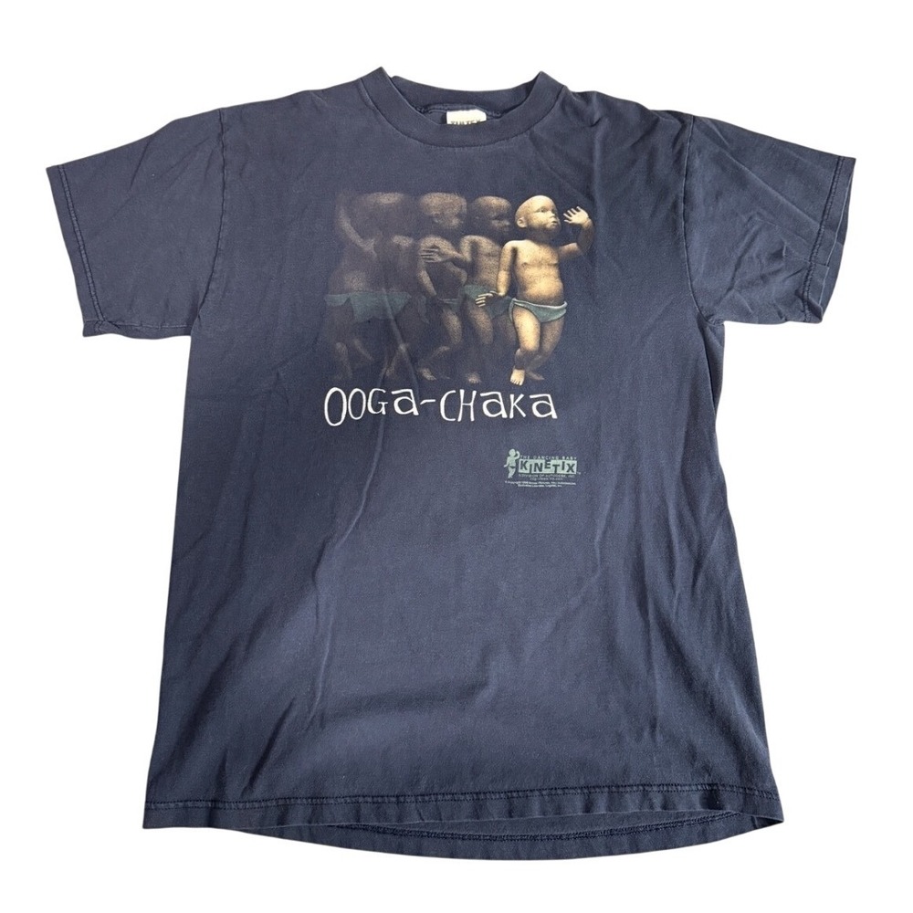 Vintage Tultex Ooga-Chaka Dancing Baby Meme T-Shirt Navy Blue Mens Large 90s